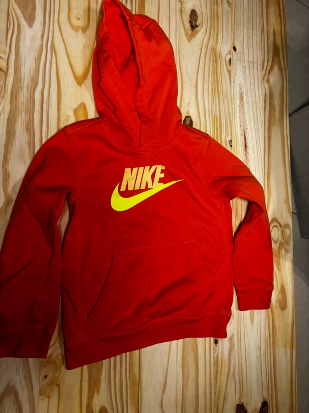 Nike Kids Red Hoodie with Yellow Swoosh Logo